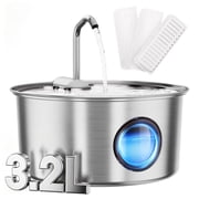FURCLAN Cat Water Fountain, 108oz/3.2L, Stainless Steel, Water Level Window, with 3 Filters, for Cats and Dogs