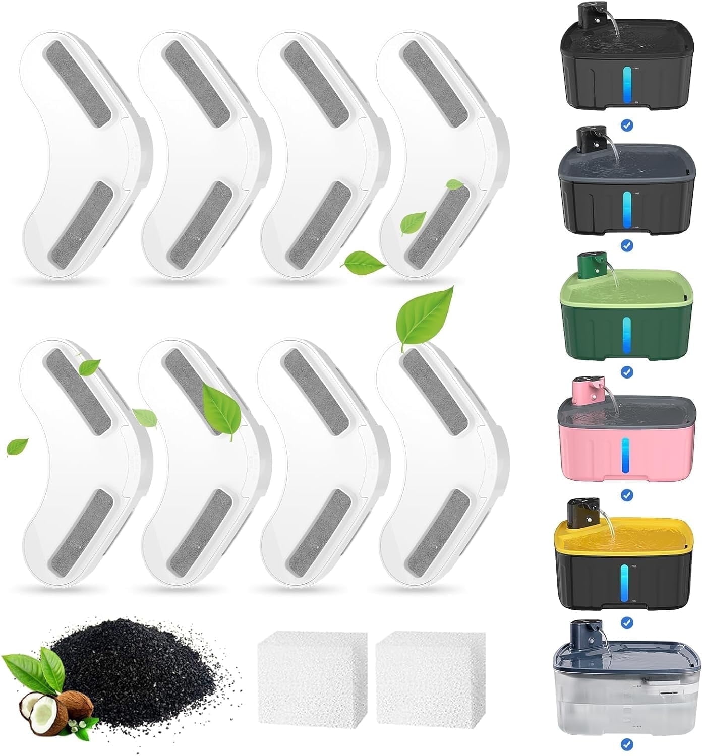 FWMB Dog Water Fountain Filters,Replacement Filter for 2.1GAL/270oz Large Dog Fountain,8 Packs Filters & 2 Sponges Set for 8L Lager Dog Water Fountain wireless