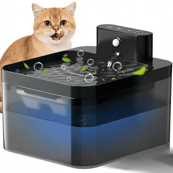 FWMB 74oz/2L Wireless Cat Water Fountain with Motion Sensor, Battery Operated Pet Water Dispenser, Rechargeable Cordless Dog Drinking Bowl, Ultra-Quiet & Easy Clean, Black