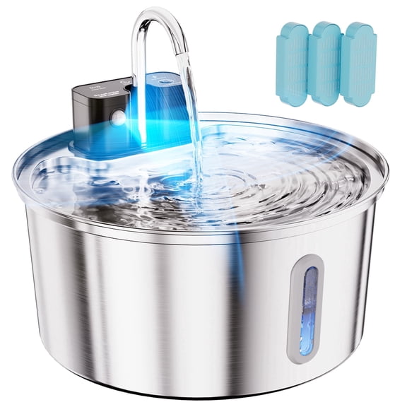 FWMB Wireless Cat Water Fountain - 108oz/3.2L Automatic Cat Water Fountain Cordless, Stainless Steel Battery Operated Pet Water Fountain Rechargeable Water Dispenser for Cats, Dogs, Multiple Pets
