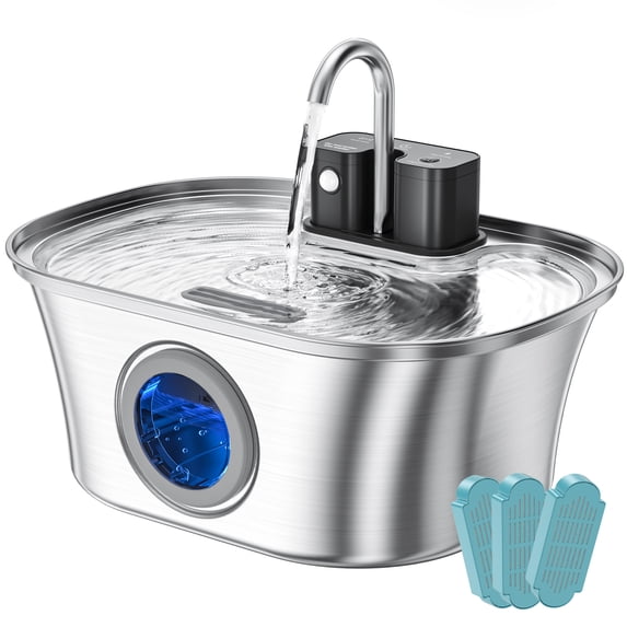 108oz/3.2L Wireless Cat Water Fountain Stainless Steel, Pet Fountain, Battery Operated Cat Fountain, Automatic Pet Water Fountain for Cats and Dogs