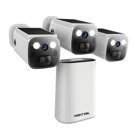 Night Owl Wi-Fi Hub with 64GB microSD Card and 3 Solar Powered Wireless 2K Deterrence Cameras