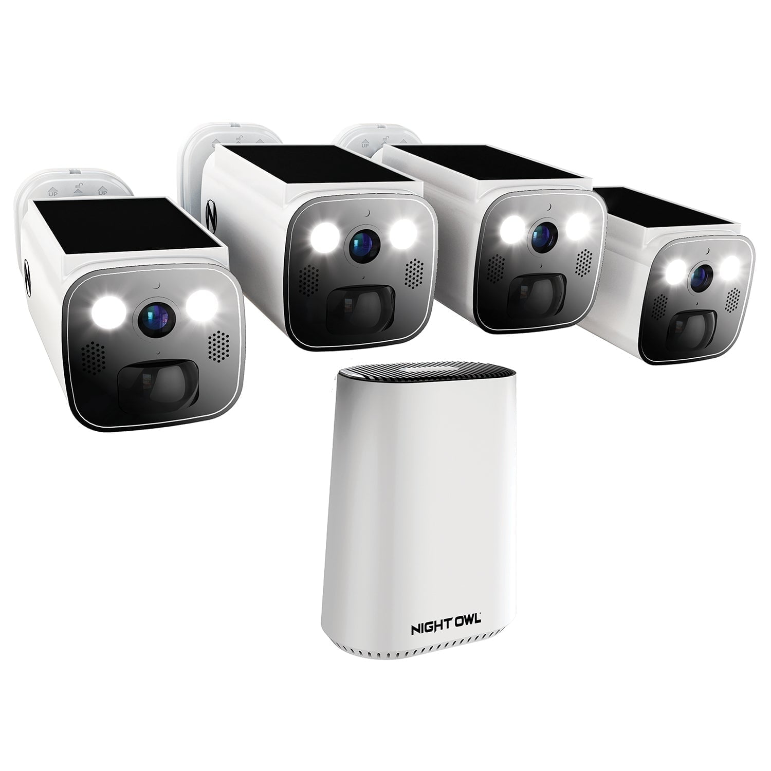 Night Owl Expandable Wi-Fi Security Hub with 64GB microSD Card and 4 Wire Free Solar 2K Deterrence Cameras