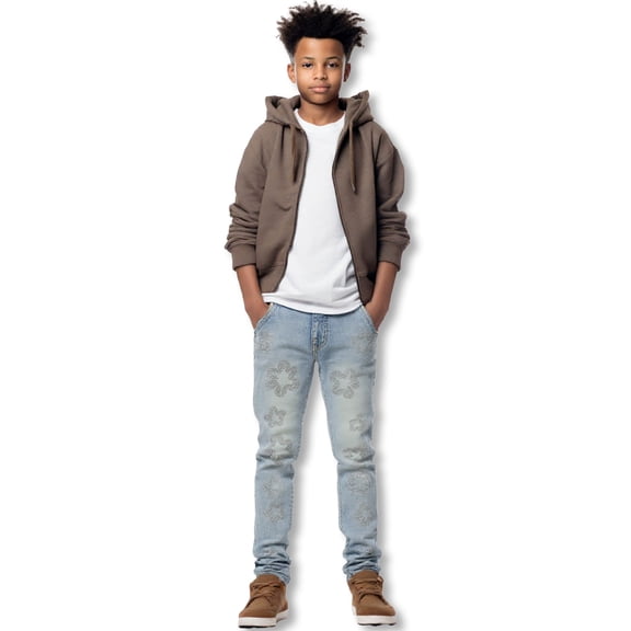 FWRD Boys' Crystal Flower Skinny Fit Jeans Color: ice blue Size: 3t