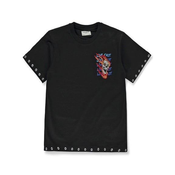 FWRD Boys' Flaming Skull Textured Rivets T-Shirt Color: black Size: 14 - 16