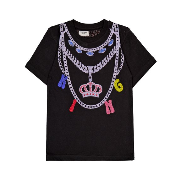 FWRD Boys' King Charm and Chain Rhinestone Accent Graphic T-Shirt Color: black Size: 8