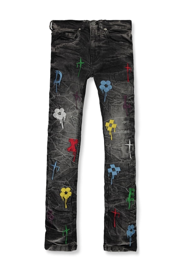 Boys' Stacked Letters Skinny Fit Jeans Color: black Size: 16