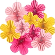 FWSA WRAPS Paper Flower Birthday Decoration, Paper Fans Party Decoration, Flower Wall Decor Set Of 9 Pink, Yellow, Rose Pink