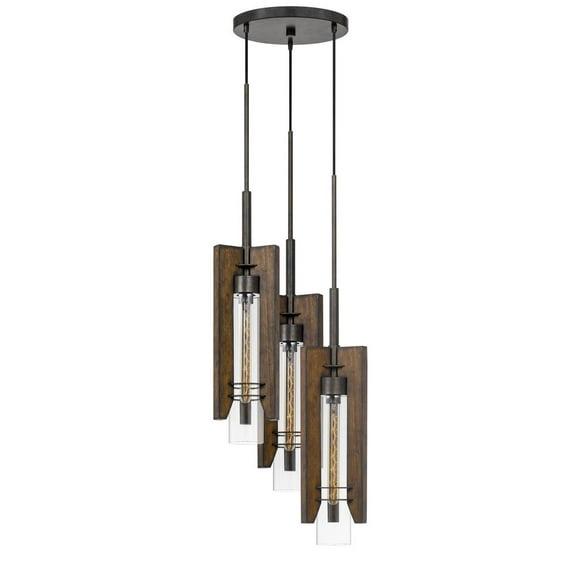 Cal Lighting 60W X 3 Almeria Wood/Glass 3 Light Pendant Fixture (Edison Bulbs Not Included)