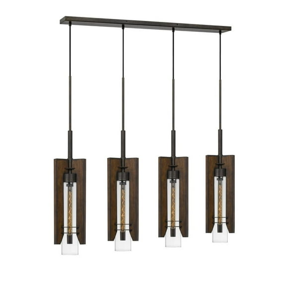 60W X 3 Almeria Wood/Glass 4 Light Pendant Fixture (Edison Bulbs Not Included)