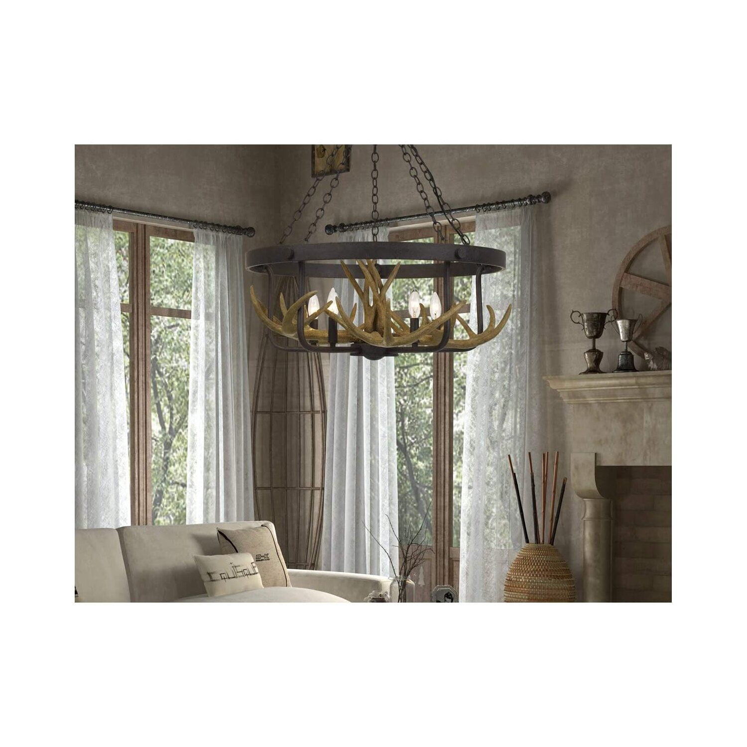 Rustic Black Antler 5-Light Chandelier in Iron Finish