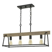 Cal Lighting, Lockport Hang Forged Metal/Wood Island Chandelier (Edison Bulbs Not included)