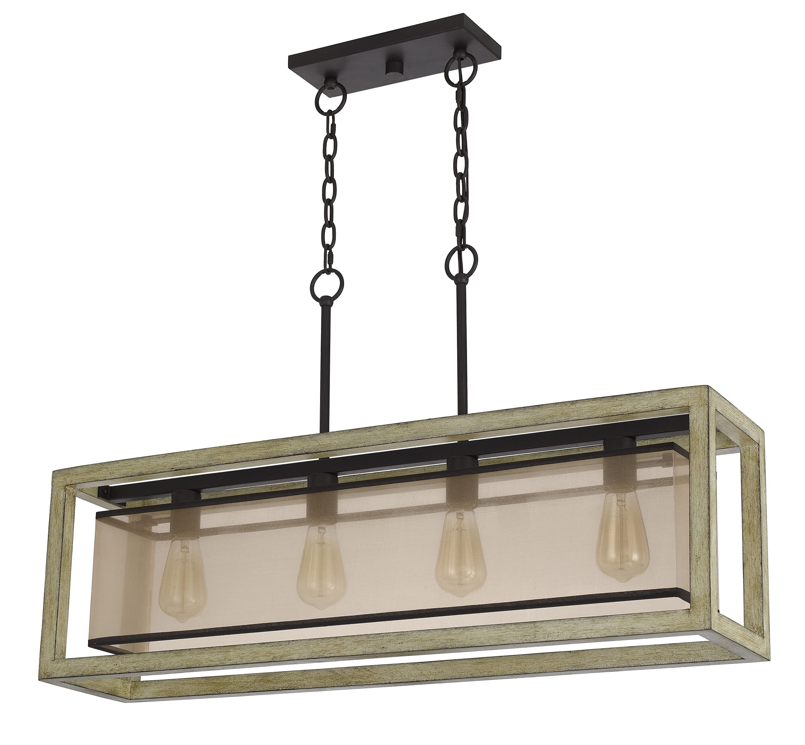 Palencia 15.5'' Black Rubber Wood Island Chandelier with Organza Shade