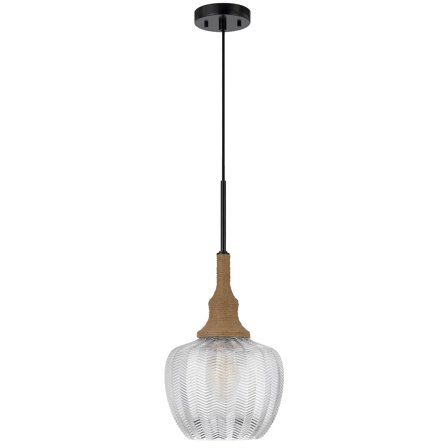 Cal Lighting Monroe 60W Glass Pendant Light With Burlap Roped Font