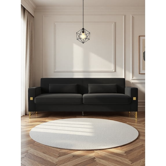 FX-P18-BK(sofa)Luxury Velvet Sofa with Gold Accents - Modern 3-Seat ...