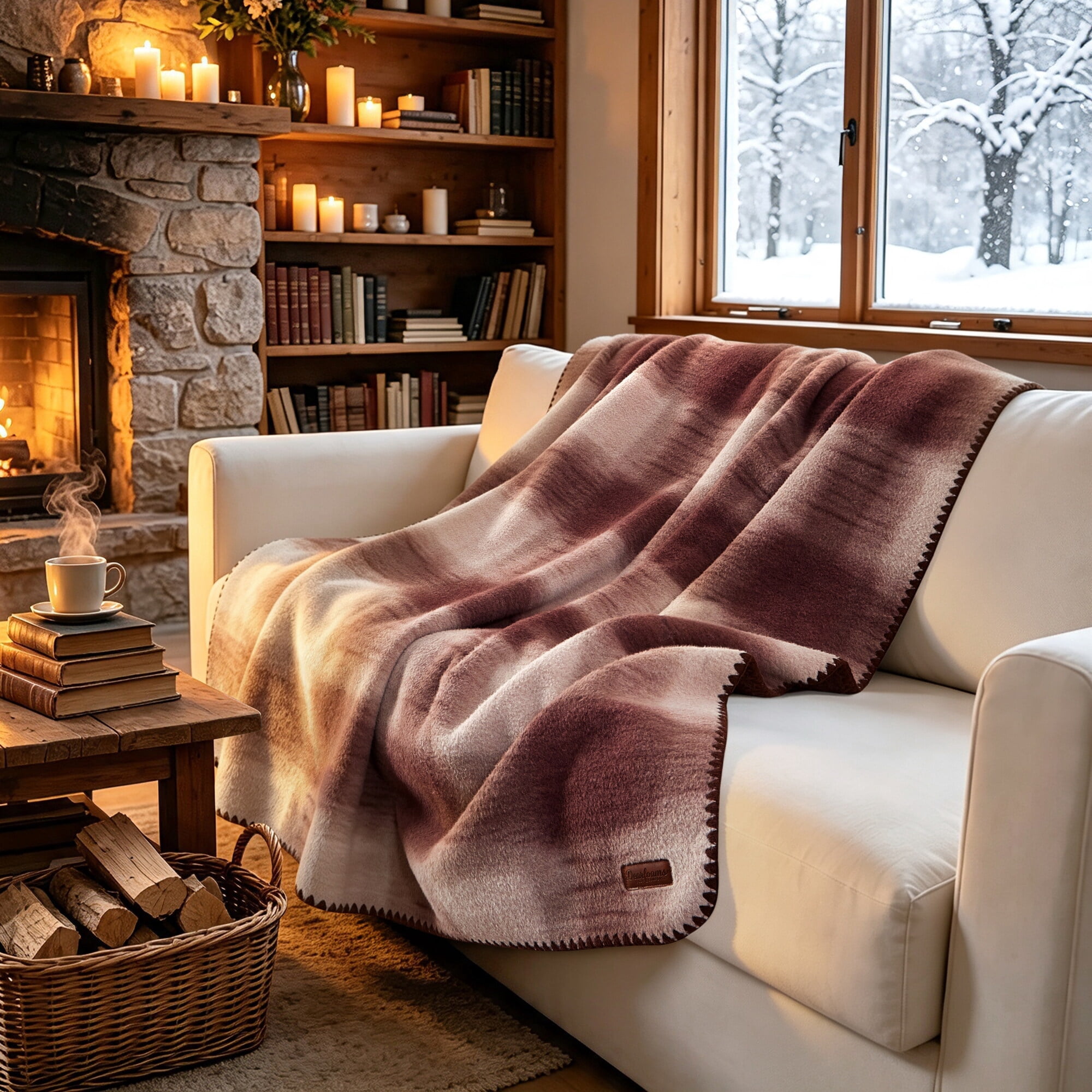 Dearfoams Reversible Faux Wool Oversized Couch Throw Blanket, Chocolate, 50 x 70 in