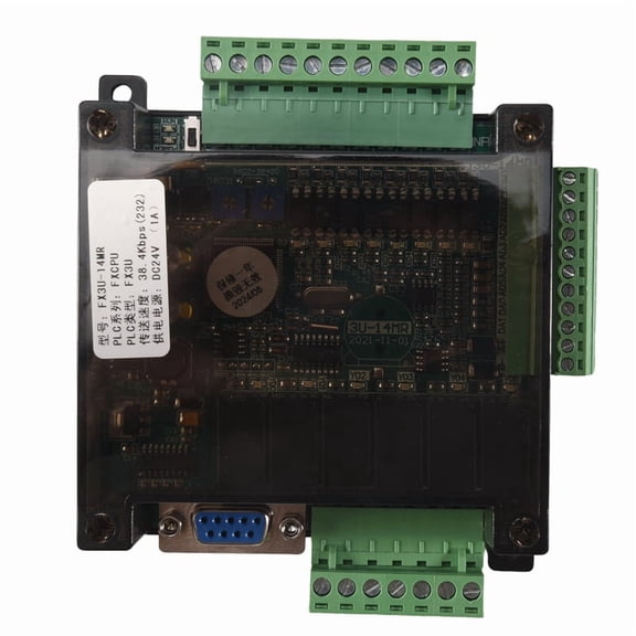 FX3U-14MR PLC Industrial Control Board 8 Input 6 Output Programmable Control Relay Output, 24 V PLC Control,1 * PLC Industrial Control Board,Green&black