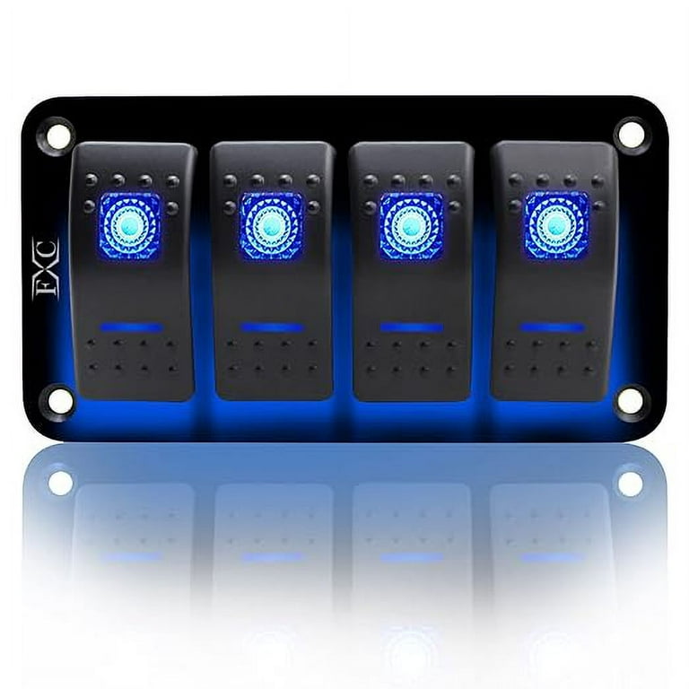 FXC Rocker Switch Aluminum Panel 4 Gang Toggle Switches Dash