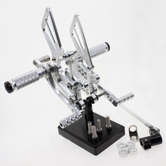 FXCNC CNC Billet Motorcycle Rearset Foot Pegs Rear Set Footrests Fully Adjustable Foot Boards Compatible with CBR954RR CBR929RR 2000 2001 2002 2003 Silver