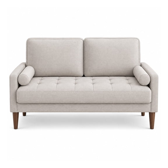 FXJ 48-Inch Ash Beige Loveseat Sofa for Small Spaces, 2-Seat Linen-Like Couch with Spring Cushion, Removable Cover and Solid Wood Frame and Legs