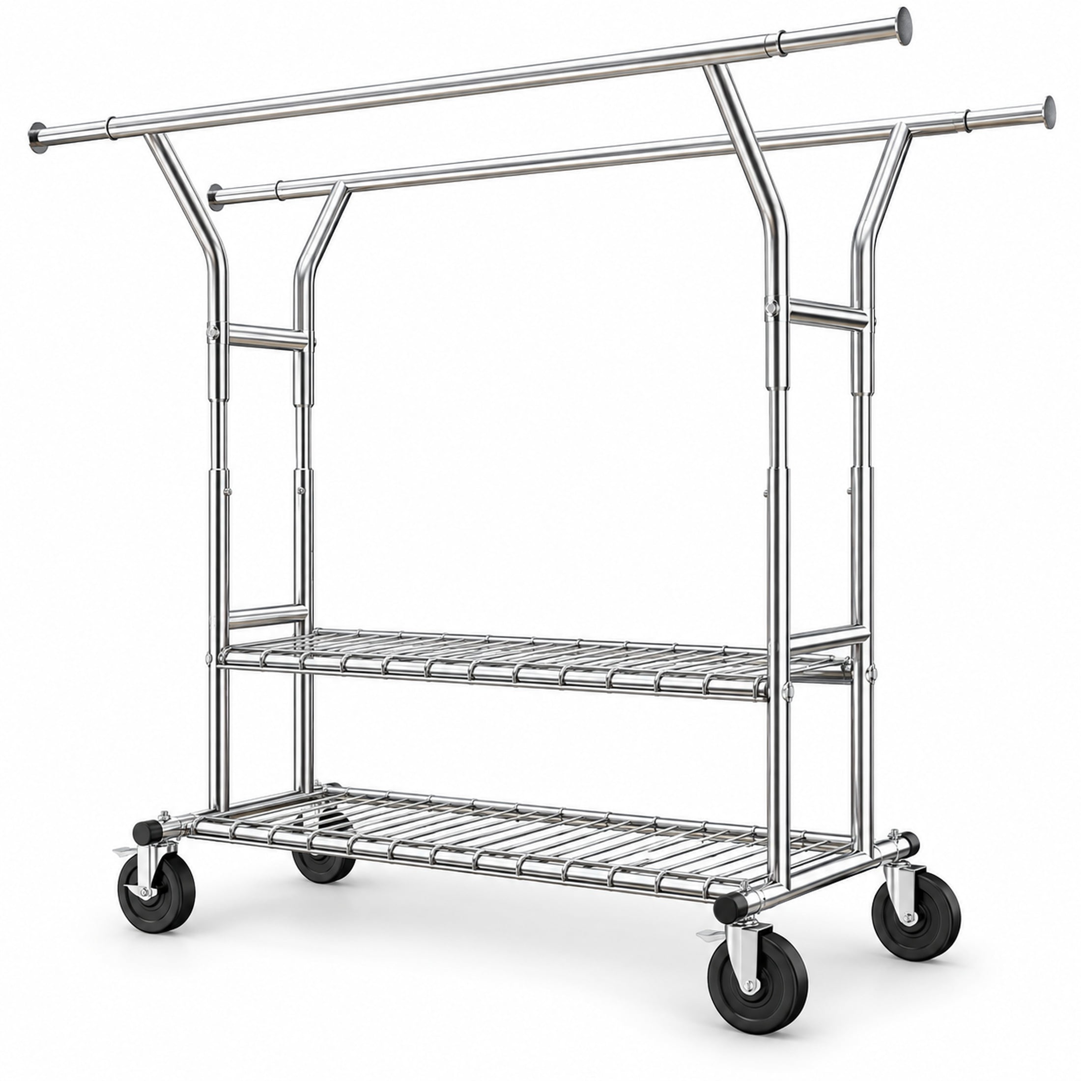 FXJ Double-Rod Rolling Garment Rack, Adjustable 48.2-74 Inch Hanging ...