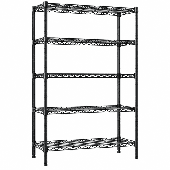FXJ Heavy Duty Garage Shelving Unit, 72 in H x 48 in W x 20 in D, 5-Tier Adjustable Metal Wire Storage Rack, 2000 lb Capacity, Black