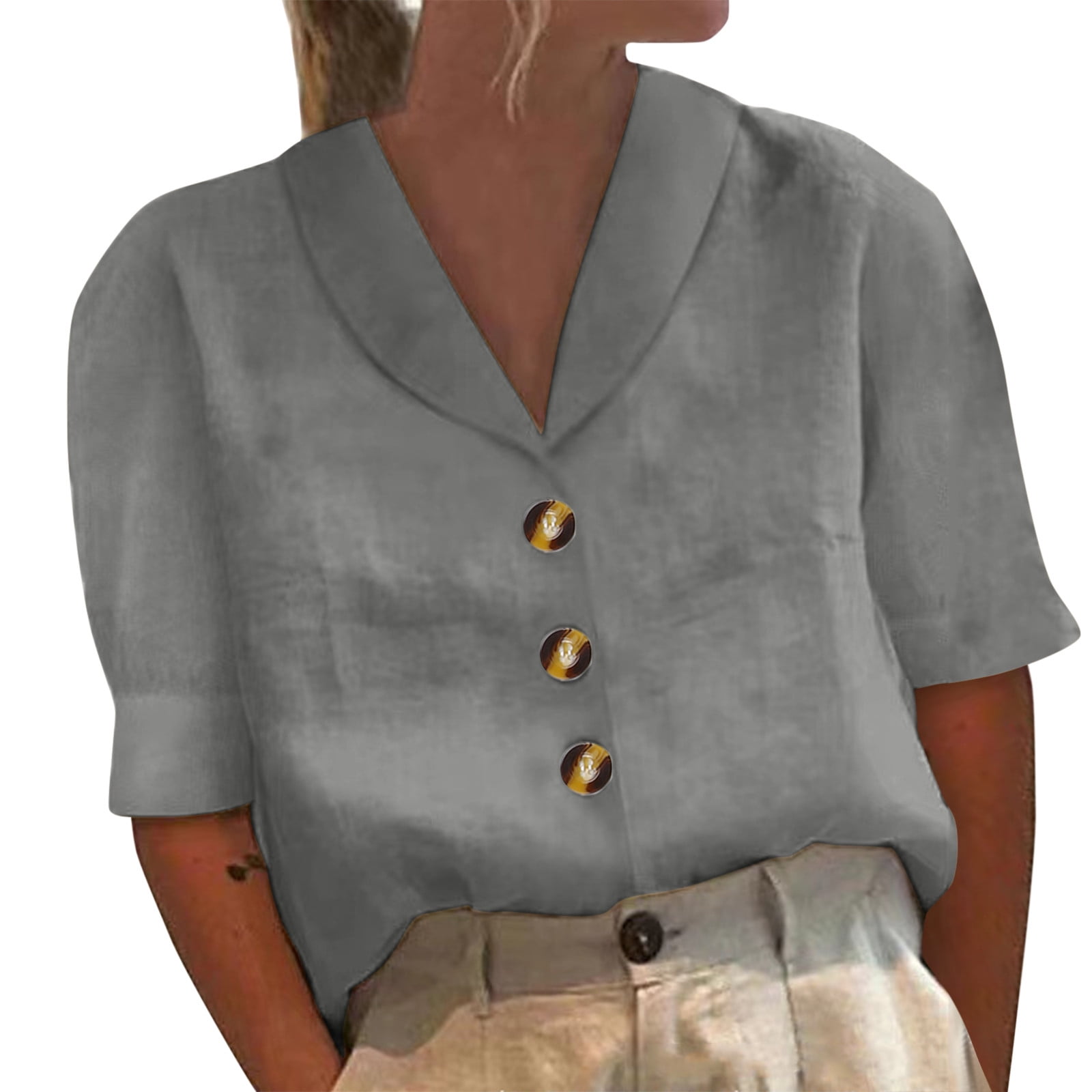 Women's V-Neck Dolman Top - Short Sleeve Loose Fit Tee In Heather Grey (XXXL) - View #3