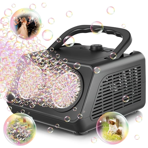 FXKJMC Dual Fan Bubble Machine, 20000+ Bubbles/Min, LED Light, Portable for Kids Party, Wedding, Holiday