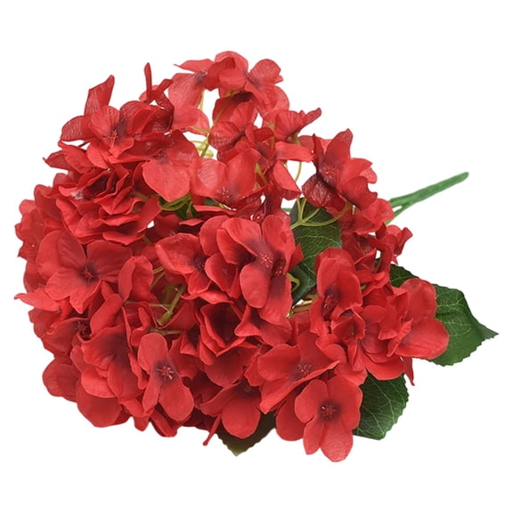 FXMLRLK 1 Bouquet Artificial Hydrangea Flowers for Outdoors Silk Flower Outdoor UV Resistant Garden Plants Faux Flowers for Wedding Party Home Kitchen Table Centerpieces Decor, Red