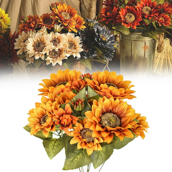 FXMLRLK 1 Bunch 11.8" W x 19" H Large Sunflowers Artificial Flowers with Long Stems Silk Fake Big Sunflowers Bouquet Faux Sunflower Arrangement for Home Vase Wedding Garden DIY Fall Decor,Yellow