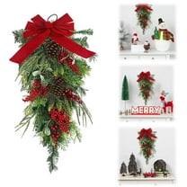 FXMLRLK 1 PCS 17.7" Christmas Teardrop Swag, Artificial Greenery Stairway Swag for Xmas Holiday Door Table Mantel Fireplace Indoor Outdoor Decorations