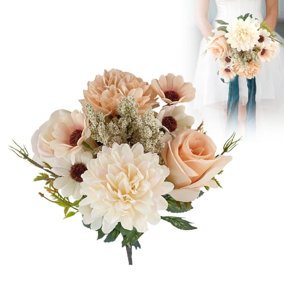 FXMLRLK 1 PCS Artificial Flowers Like Real Artificial Bouquet Silk Artificial Roses Bouquet with Daisy Chrysanthemum for Centerpiece Table Wedding Party Home Decor