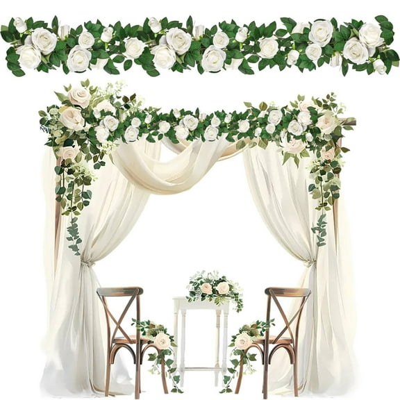 FXMLRLK 1 PCS Floral Garland Rose Vines Artificial Flowers, Silk Fake Flower Vines Hanging Rose Ivy for Wedding Arch Garden Background Engagement Ceremony Reception Decor