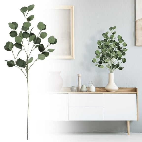 FXMLRLK 1 Pack Artificial Eucalyptus Stems Leaves 35 inch Long Faux Eucalyptus Branches,Artificial Flowers Greenery for Home Decor Flower Arrangement Wedding Party Table Centerpiece,Green