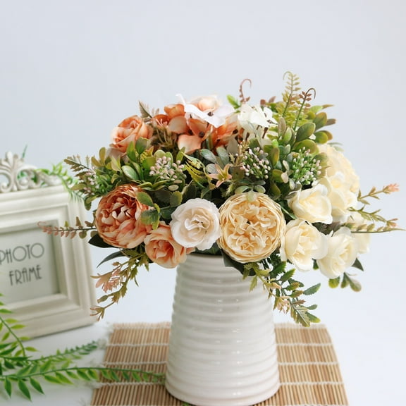 FXMLRLK 1 Pack Artificial Flowers, Small Artificial Peony Silk Flowers Fake Peonies Bouquet Faux Rose Flower Arrangement for Home Party Decoration