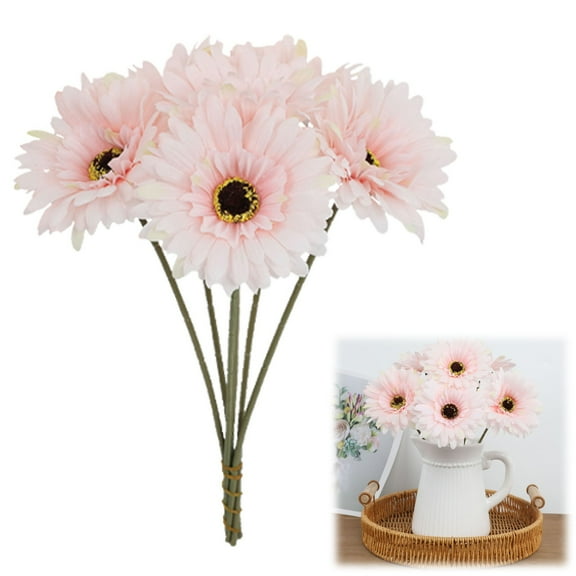 FXMLRLK 1 Pack Artificial Gerber Daisies Flowers Fake Daisy Real Touch PU Faux Flowers Bouquet for Indoor Home Arrangements Vase Wedding Party Table Centerpiece DIY Floral Decor