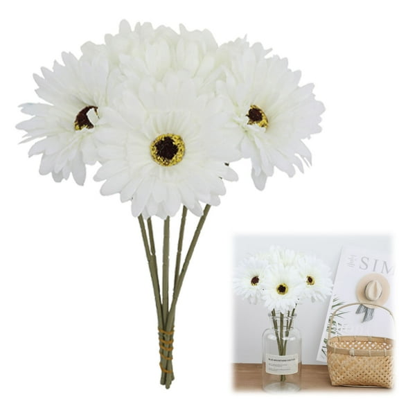 FXMLRLK 1 Pack Artificial Gerber Daisies Flowers Fake Daisy Real Touch PU Faux Flowers Bouquet for Indoor Home Arrangements Vase Wedding Party Table Centerpiece DIY Floral Decor