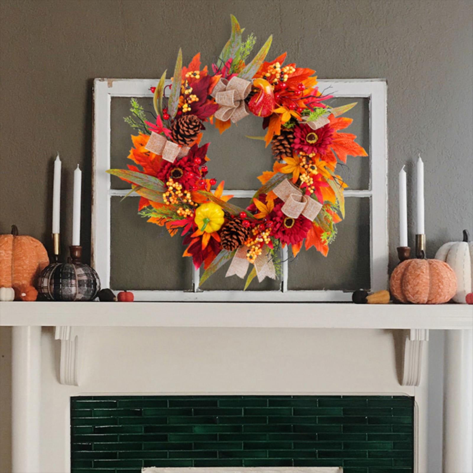 FXMLRLK 1 Pack Fall Wreaths for Front Door 17.7 Inch Autumn Wreath with