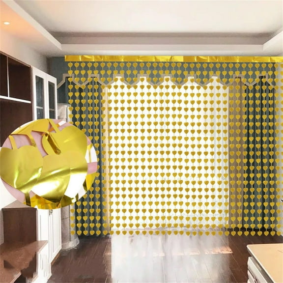 FXMLRLK 1 Pack Fringe Curtain Backdrop, 78" x 39" Heart-Shaped Metallic Tinsel Foil Fringe Streamers Curtains Background for Birthday Anniversary Graduation Party Decoration