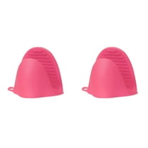 FXMLRLK 1 Pairs Silicone Mini Cooking Pinch Grips Oven Mitts - Mini Finger Protector Pot Holder for Kitchen,Cooking,Baking,BBQ - Heat Resistant Gloves, Pink