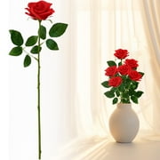 FXMLRLK 1 Pc Artificial Rose Flowers, Real Touch Silk Faux Roses with Stem Rose Bouquets for Home Decoration Wedding Party Garden Floral Decor Valentine's Day Gift, Red