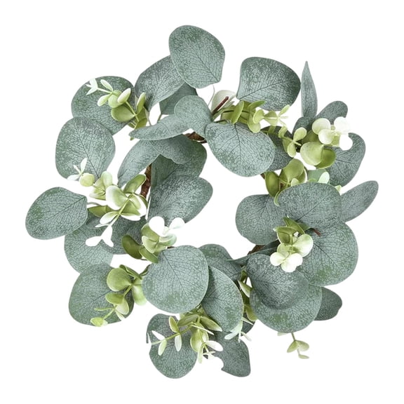 FXMLRLK 1 Pc Eucalyptus Faux Kitchen Cabinet Artificial Greenery Farmhouse Wreath for Door Wall Window Decor, Candle Wreath Rings Greenery Leaves Boho Candles Garland Pillar for Wedding