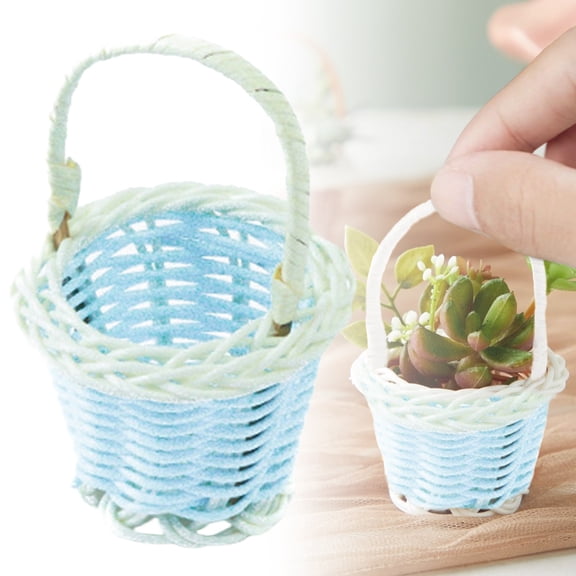 FXMLRLK 1 Pc Mini Woven Basket, Small Easter Wicker Baskets with Handle for Favors, Home and Office Decor for and Floral Arrangements(Blue)