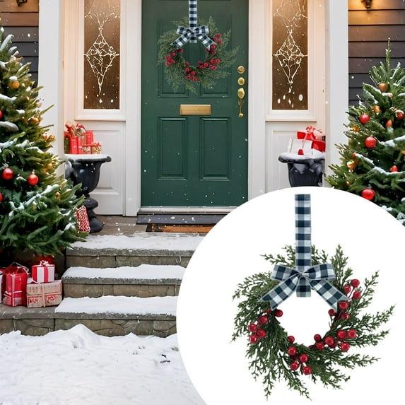 FXMLRLK 1 Pcs 10" Mini Christmas Wreath for Front Door Christmas Artificial Pine Needle Winter Wreath for Cabinet Wedding Window Home Wall Indoor Decor,Blue