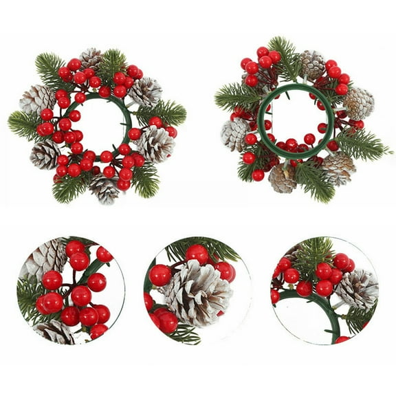 FXMLRLK 1 Pcs Christmas Candle Ring Artificial Berry Tea Light Ring Small Wreaths Candle Holder Napkin Rings for Pillar Candle Christmas Holiday Table Decorations Centerpiece