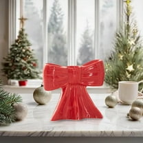 FXMLRLK 1 Pcs Red Bow Candle Holder Bow Candlestick Holder Decorative Candle Stand Centerpiece for Table Wedding Dinning Party,Christmas Decoration,Red