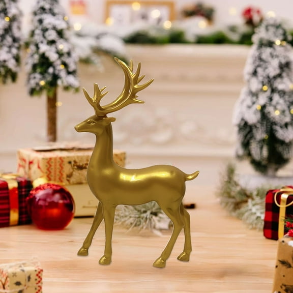 FXMLRLK 1 Pcs Reindeer Figurines for Christmas Decor Gold Tabletop Reindeer Statues Small Decorative Deer Figurines for Indoor Christmas Tabletop Mantle Decorations,Stand-Gold