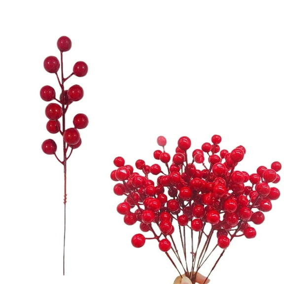 FXMLRLK 1 Piece Artificial Red Berry Stems Branches, 7.87 Inch Burgundy Berry Picks Holly Berries for Christmas Tree Xmas Wreath Decorations Floral Arrangements, Holiday Home, Red