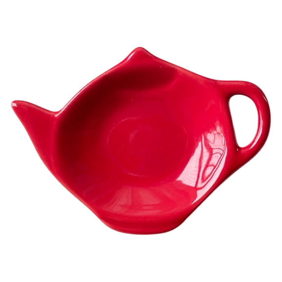 FXMLRLK 1 Piece Ceramic Teapot Shaped Tea Bag Holder Teabag Coaster Seasoning Dish for Sauce Dessert (Red)