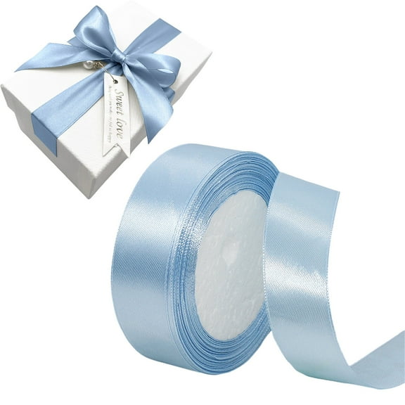 FXMLRLK 1 Roll Satin Wired Ribbon, Wire Edge Ribbon for Bows, Silk Ribbon for Gift Wrapping Bows Crafts Bridal Floral Bouquet Cake Wedding Invitation Card Birthday Party Decor, Light Blue 2.5cm